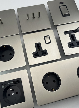 香港马来西亚欧洲USB C插座复古拨杆古董双开关插座面板银色金属