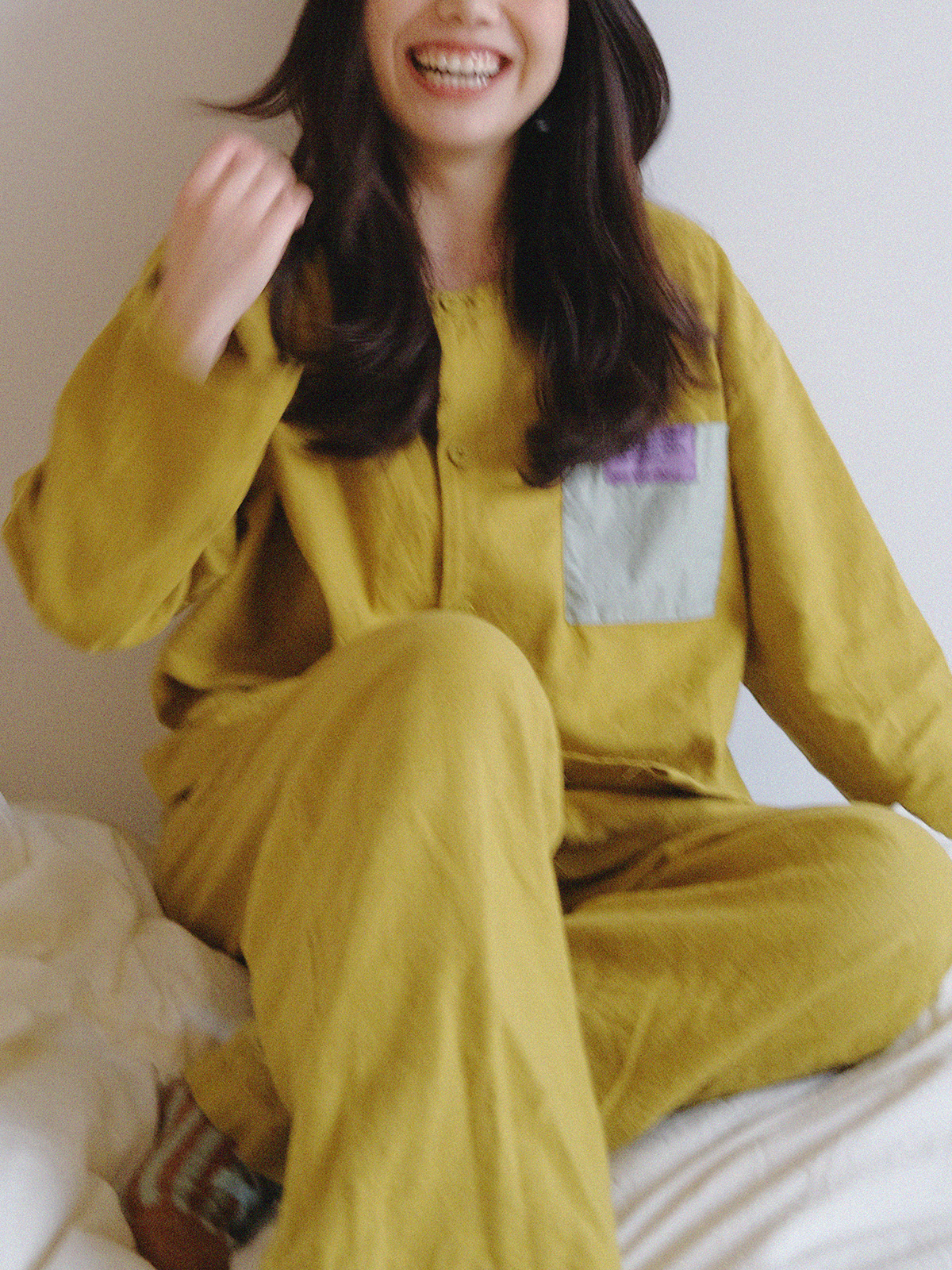 VM原创设计小舒服原创设计家居服纯棉睡衣长袖纯色条纹两件套拼色