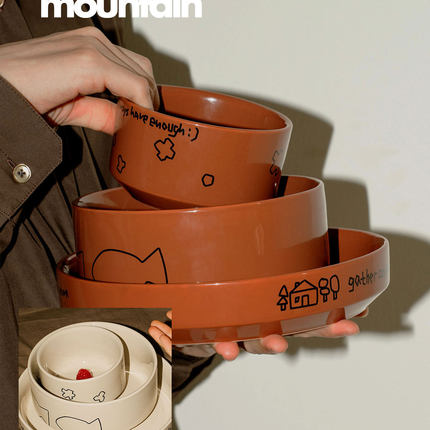 VM香草山 满足系列 手绘陶瓷餐具小碗米饭碗面碗餐盘套装圆盘家用