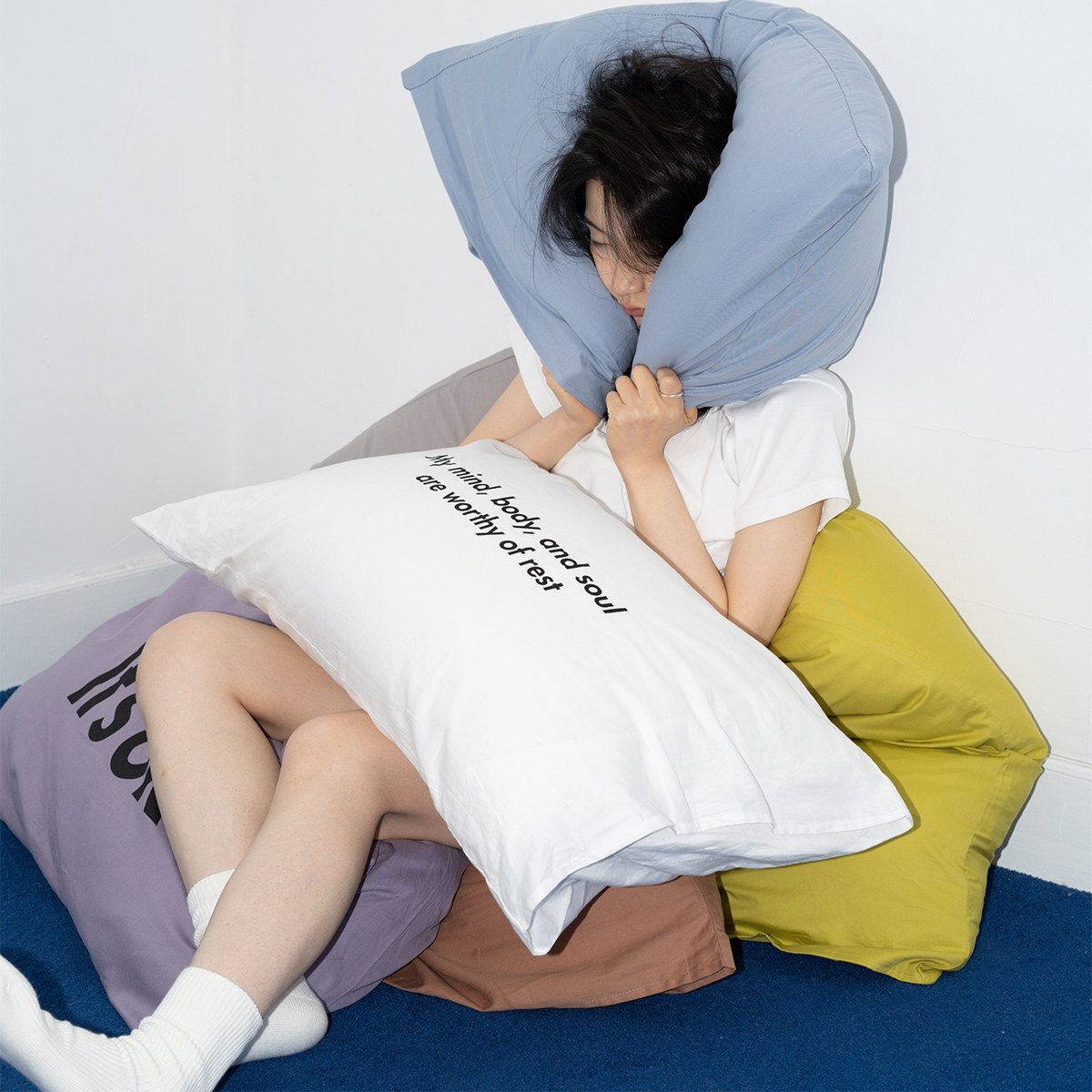 香草山纯棉纯色枕套单人枕芯