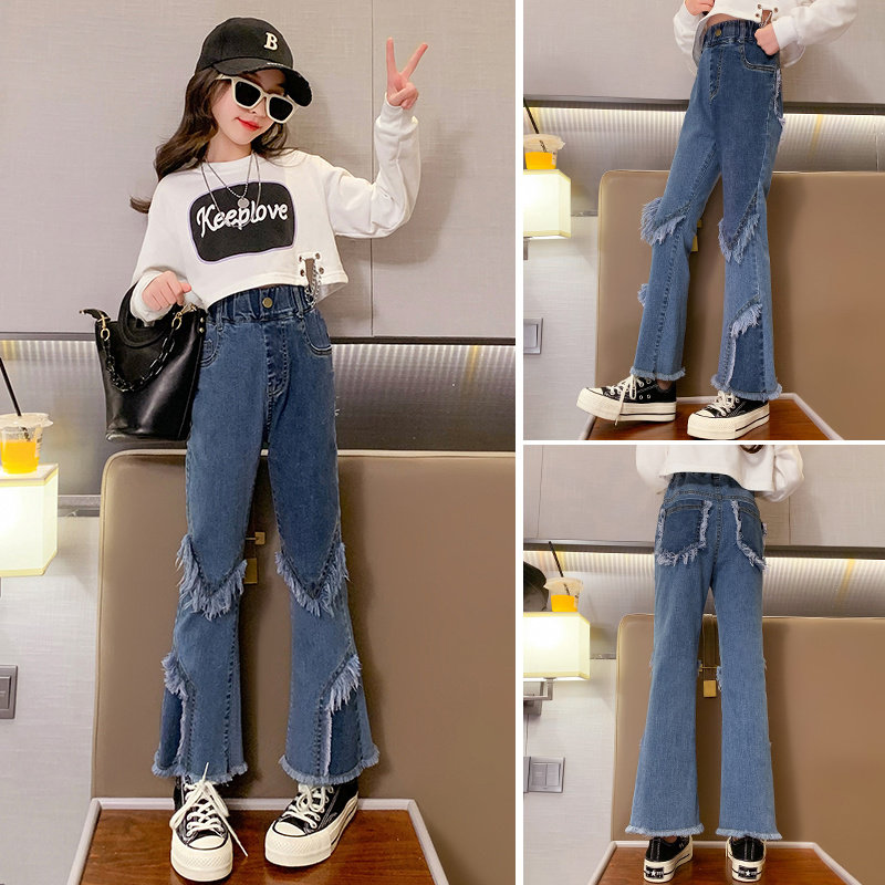 女童牛仔裤春秋时髦2026新款女孩修身微喇叭裤中大童春装韩版裤子,童装/婴儿装/亲子装,儿童牛仔裤,淘宝优惠券,粉丝福利购,淘宝优惠卷