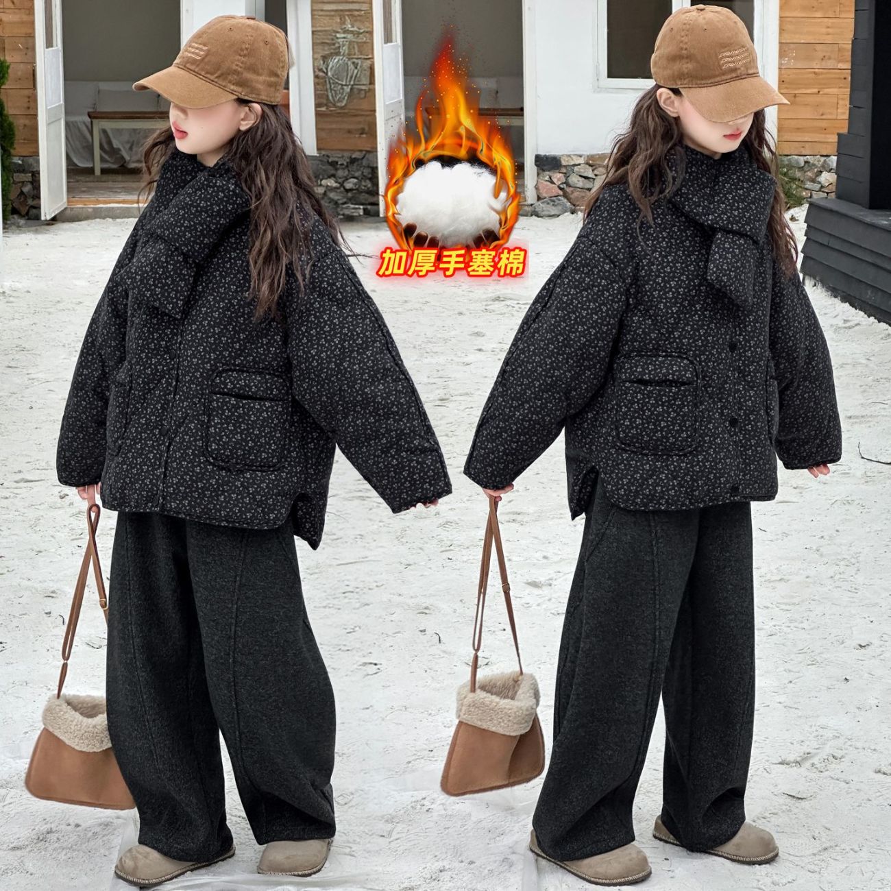 女童冬季棉服套装2025新款中大童休闲防寒保暖甜酷棉衣外套两件套