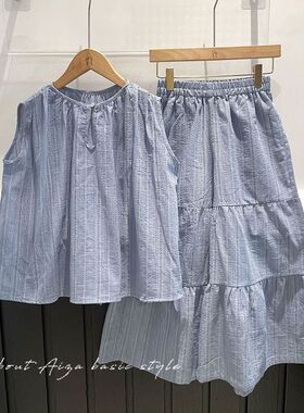 女童夏季套装2026新款韩版儿童夏装中大童浅蓝色无袖阔腿裤两件套