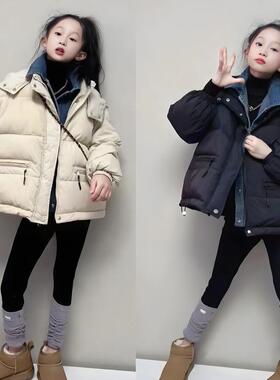 女童棉服冬季2026新款洋气时髦中大童假两件短款宽松面包服外套潮