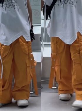 2026儿童夏季新款个性橙色工装裤潮流款中大童休闲帅气长裤时尚潮