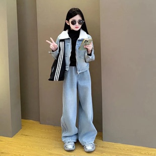 2026女童秋冬牛仔套装新款儿童韩版洋气时髦冬装中大童两件套长款