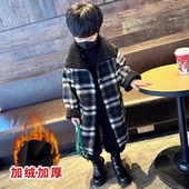 男童双面穿呢子大衣2025新款 时髦加绒厚中长儿童秋冬男孩冬季 外套