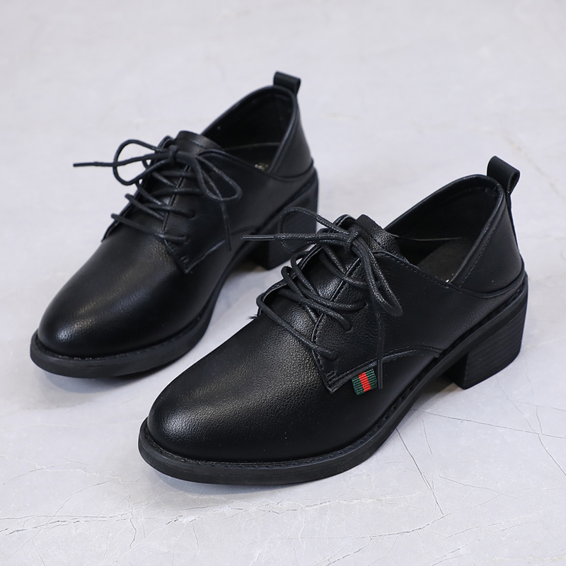 系带防滑百搭两穿粗跟休闲小皮鞋