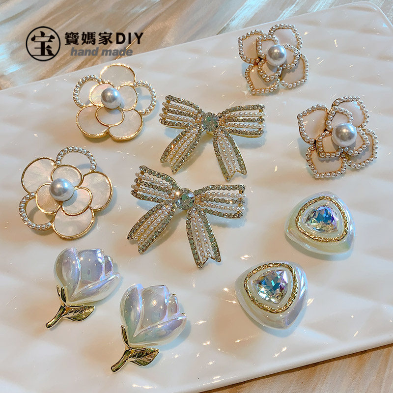 高定仙女合金C扣宝妈家手工diy发饰材料韩国星光山茶花蝴蝶结发圈