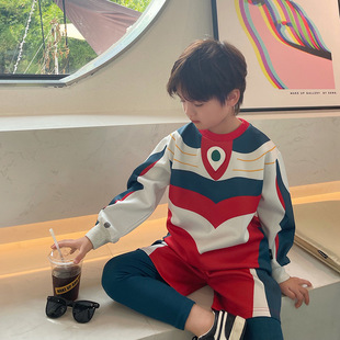 男童万圣节服装洋气网红炸街长袖儿童休闲帅气两件套装时尚表演服