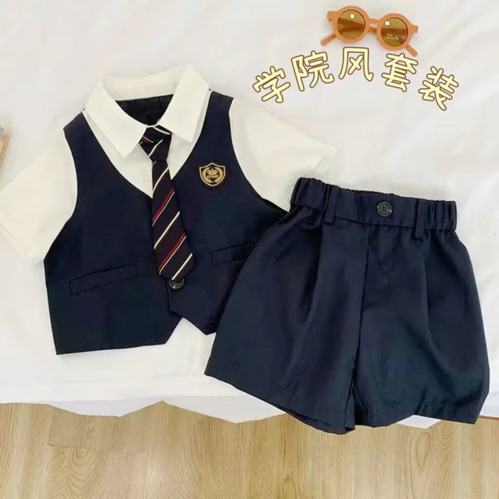 男宝宝短袖衬衫两件套夏季棉