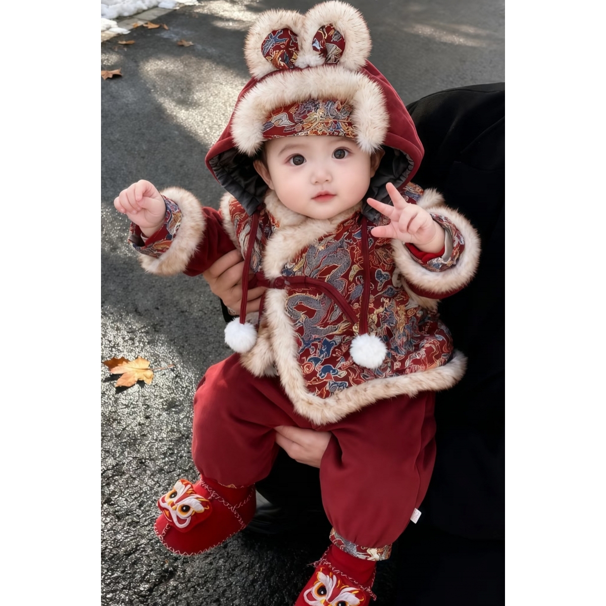 婴儿周岁礼服套装加绒加厚