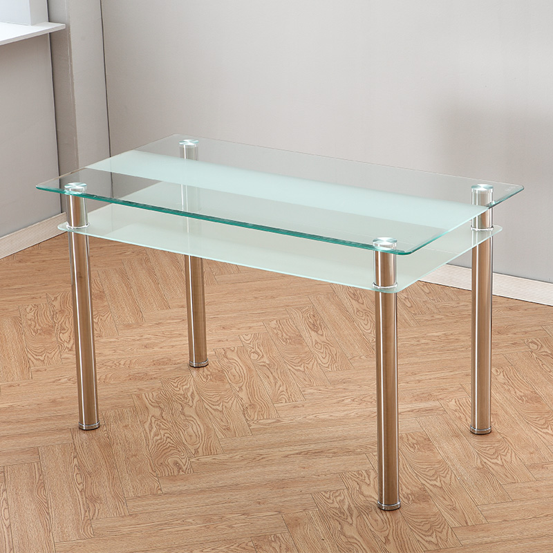 小户型家用餐桌钢化玻璃客厅吃饭桌子4人现代简约长方形双层餐台