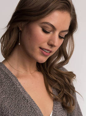 Faveur美产14K包金天然淡水珍珠优雅的米珠耳线长款法式耳钩经典