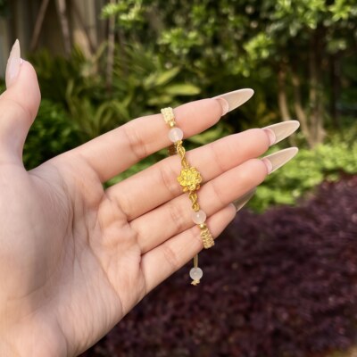 黄金莲花手链999足金转运珠编织手绳母亲节送妈妈送女友生日礼物