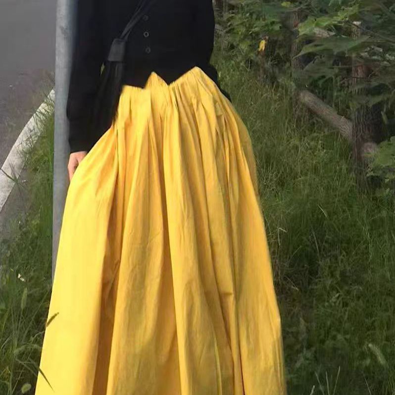 黄色半身裙春秋大摆裙子LULUFAFA