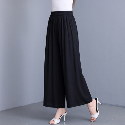 高腰棉绸阔腿裤女中老年休闲裤
