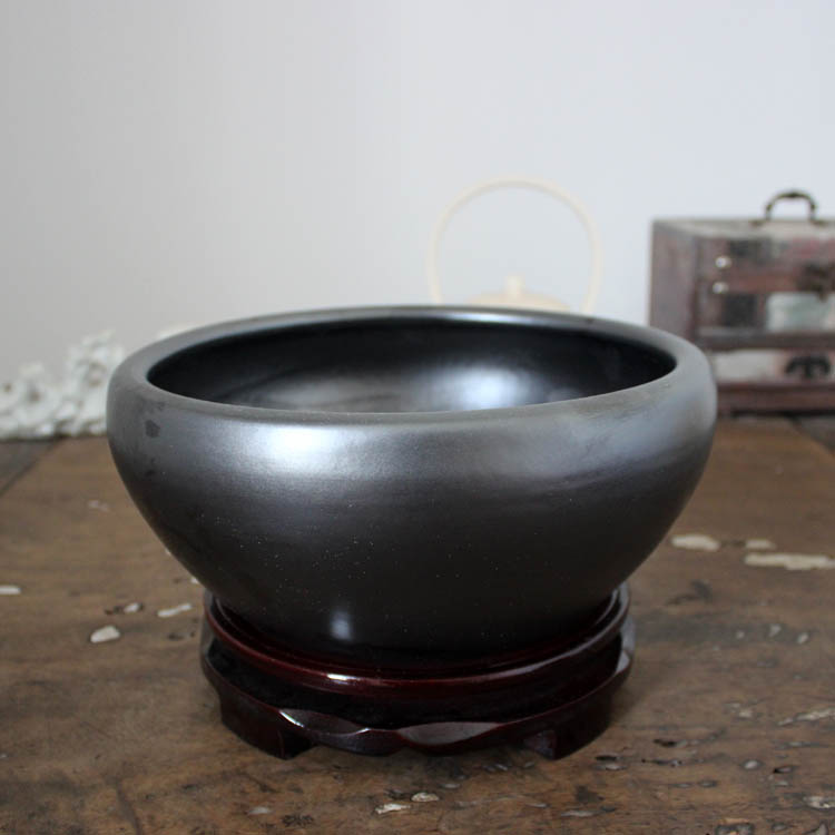 景德镇复古陶瓷水仙花盆 古典黑仿古大号笔洗水浅 纯手工青瓷鱼缸