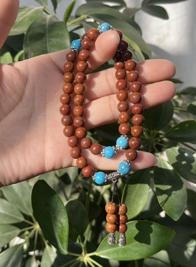 砭石手持 红砭石8mm圆珠 精选砭石珠念珠手持古风