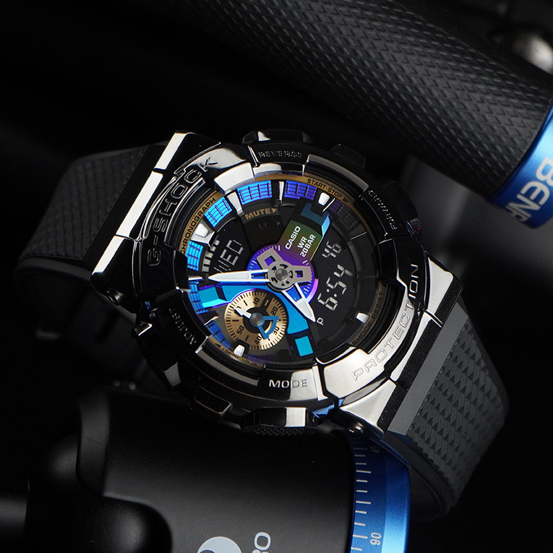 卡西欧手表男gm-110b-1a金属彩虹圈黑霓虹小钢炮限量防水运动腕表