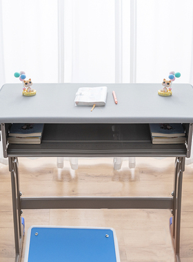 小学生桌布双人位课桌套桌罩长方形浅灰色三面裙40x120cm防水桌套