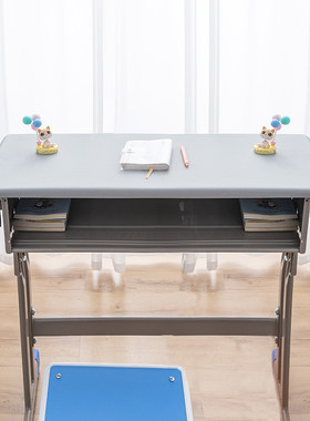 小学生桌布双人位课桌套桌罩长方形浅灰色三面裙40x120cm防水桌套