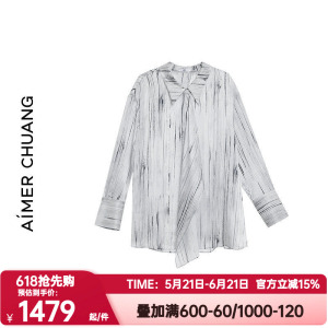 爱慕CHUANG26正品春夏调性女桑蚕丝皱缎飘带领长袖衬衫CA812322