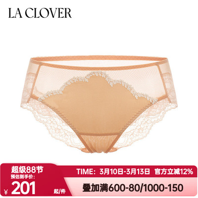 La Clover兰卡文正品春野初见蕾丝内裤女士透气中腰平角裤CC23AG1