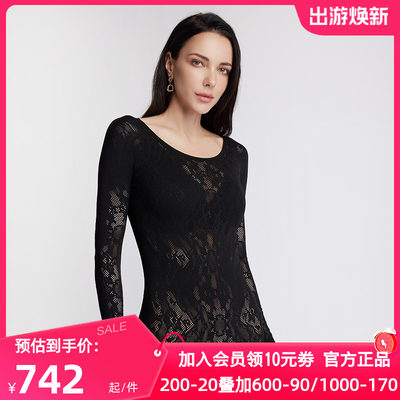 LACLOVER兰卡文正品内衣女圆领连体衣性感透视修身塑型LC75TC1