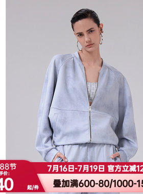 爱慕·CHUANG春秋季睡衣女拉链双面布印花插肩袖外套CA452112