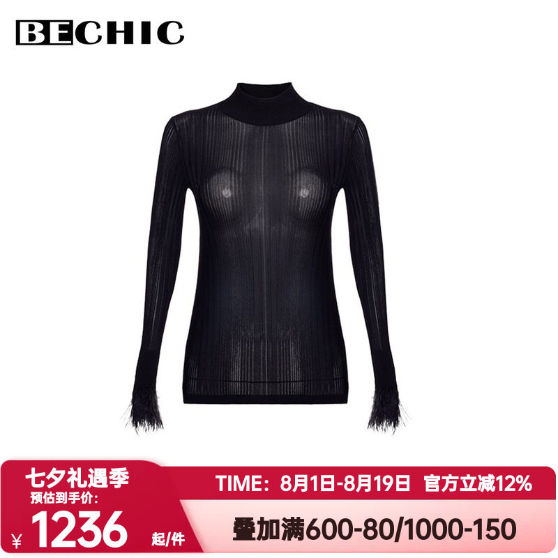 BeChic正品春秋季映像2薄款小高领长袖针织衫打底内搭上衣BC72CJ1