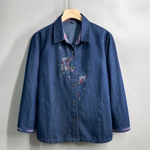 衬衣中老年人女春秋薄款 妈妈牛仔衬衫 老太太大码 新款 外套 2026春装