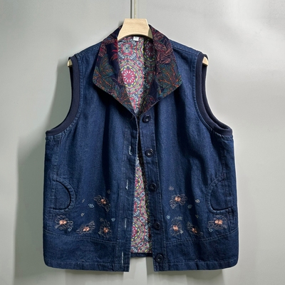 春秋款纯棉牛仔妈妈马甲