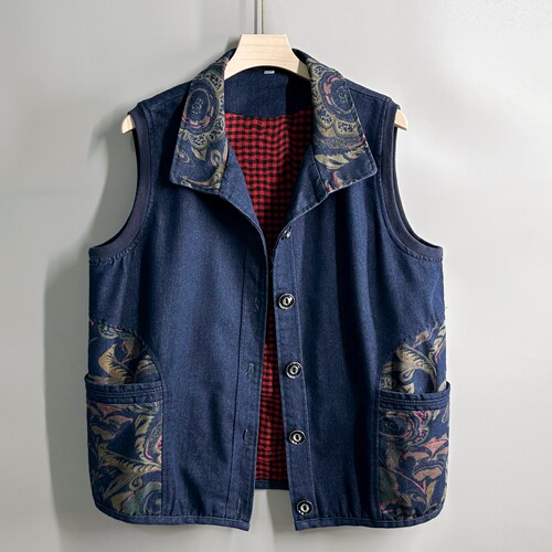 春秋大码牛仔妈妈款马甲背心