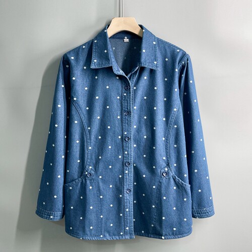 春秋长袖外套中老年妈妈牛仔上衣