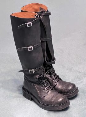 女高筒西部牛仔粗跟搭扣骑士靴