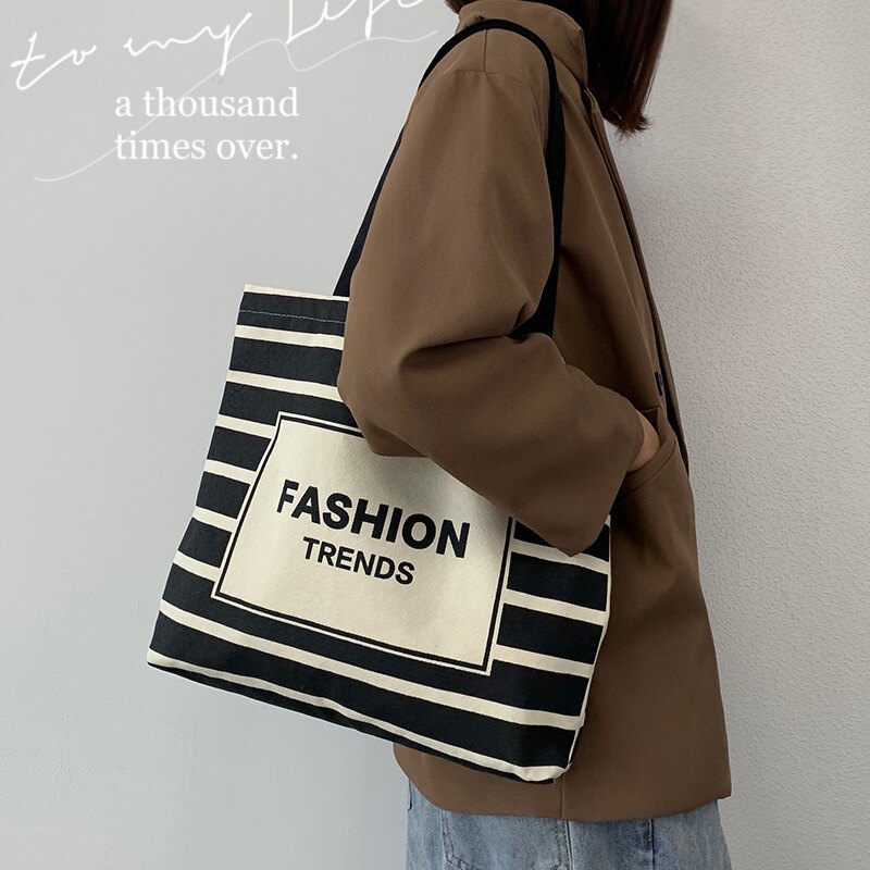 包包女新款ins帆布包学生简约百搭单肩包日系原宿大容量手提袋