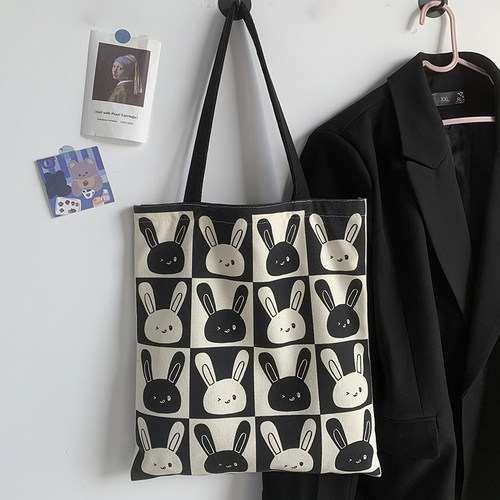 帆布包大容量单肩双面图案有拉链