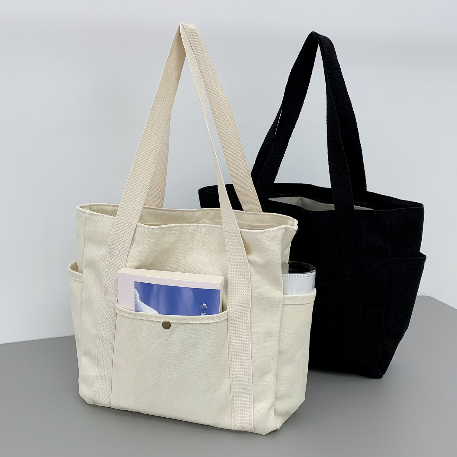 2026新款韩系百搭多口袋帆布包大容量通勤手提单肩包