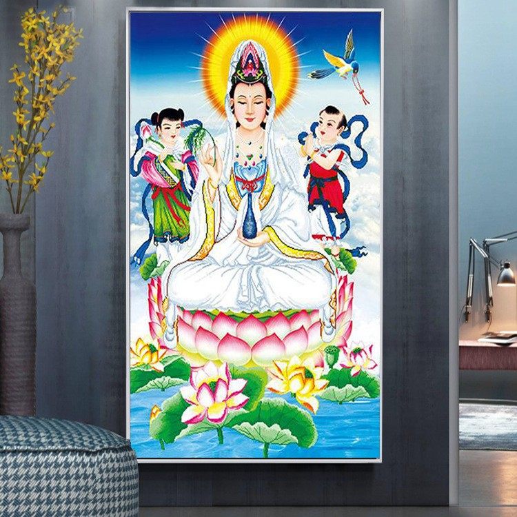 钻石绣2024年新款满钻贴砖点钻十字绣送子观音钻石画,居家布艺,钻石绣,淘宝优惠券,粉丝福利购,淘宝优惠卷