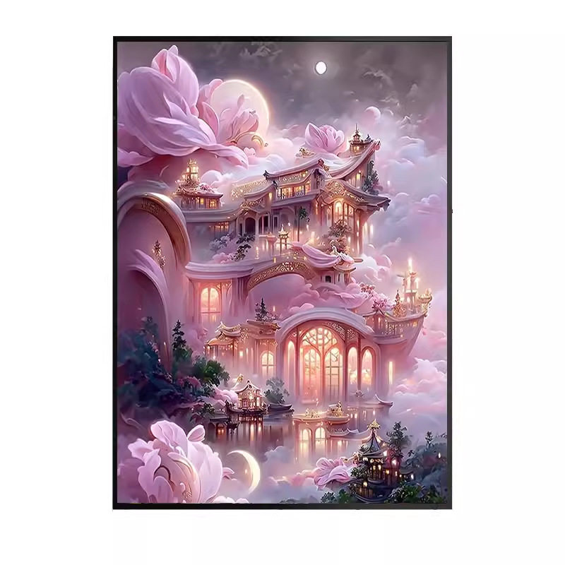 钻石绣2024年新款满钻石粉色花卉城堡贴钻十字绣客厅砖石画点钻画,居家布艺,钻石绣,淘宝优惠券,粉丝福利购,淘宝优惠卷