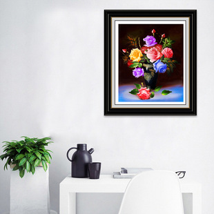 钻石绣2024年新款 满钻A60185D多尺寸七彩玫瑰花餐厅客厅卧室P发