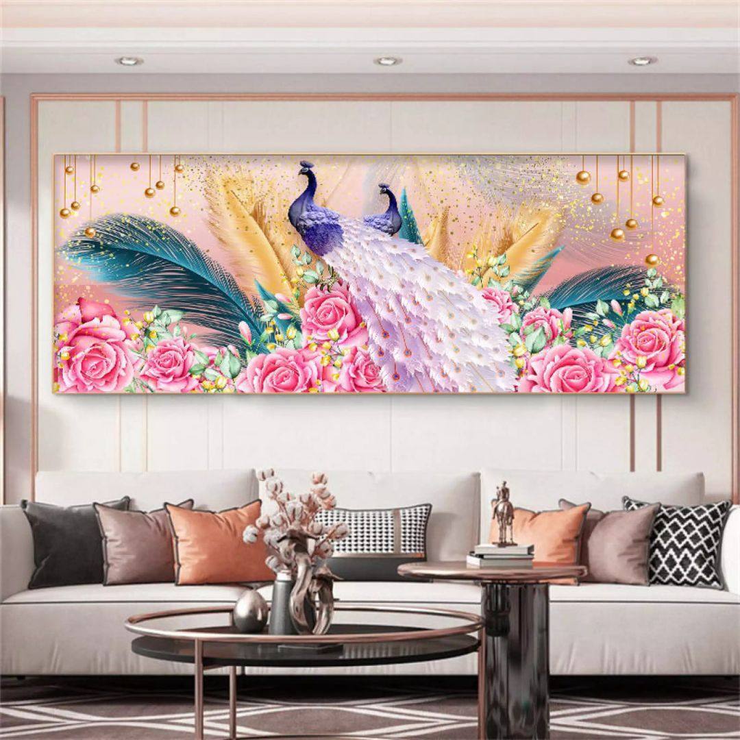 钻石绣2024年新款满钻5D花开富贵孔雀diy十字绣花卉砖石绣,居家布艺,钻石绣,淘宝优惠券,粉丝福利购,淘宝优惠卷