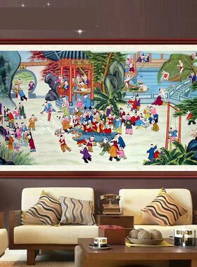 钻石绣2024年新款满钻5D珠子点客厅大幅喜庆百子图竖版粘钻十字绣