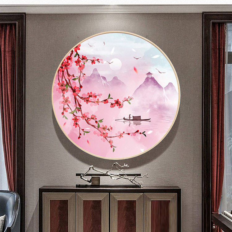 钻石绣2024年新款满钻客厅石绣卧室贴钻十字绣桃花圆形玄关L4001,居家布艺,钻石绣,淘宝优惠券,粉丝福利购,淘宝优惠卷