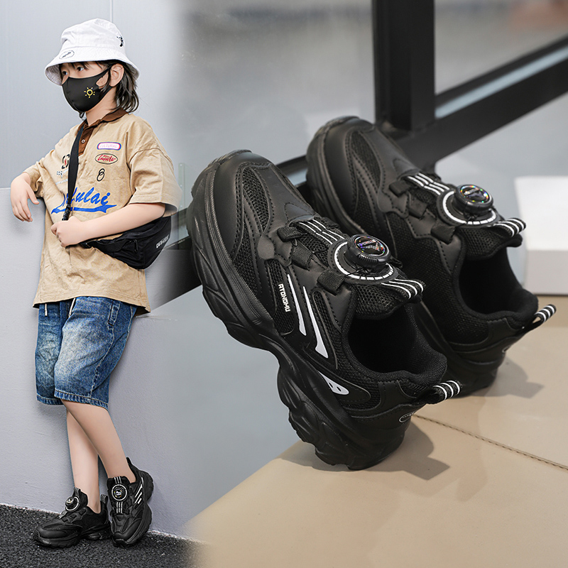 阿童木男童运动鞋2025秋季新款黑色网面透气中大童儿童防滑跑步鞋