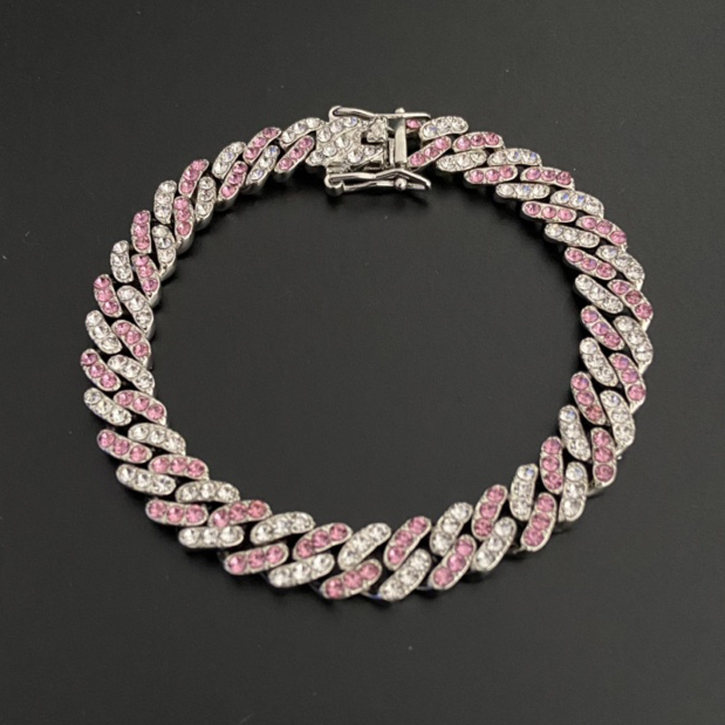 轻奢欧美双色水彩钻9mm古巴链男女款时尚个性嘻哈潮牌项链饰品