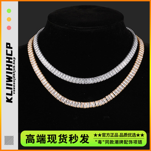 欧美原创设嘻哈镶嵌满锆长方形zircon冷淡风古巴链女款项链潮品