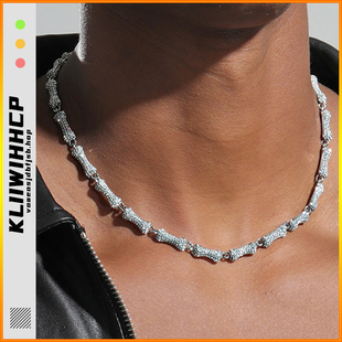 欧美风炫酷狗狗骨头迷你钻石骨头男女同款 项链 古巴链潮流情侣时尚