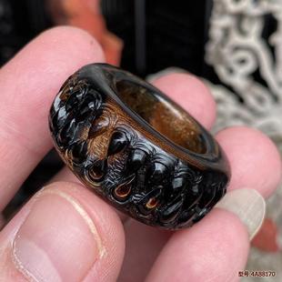 保真天然正品海柳活柳戒指扳指男款送礼文玩指环拇指手工精雕吞噬